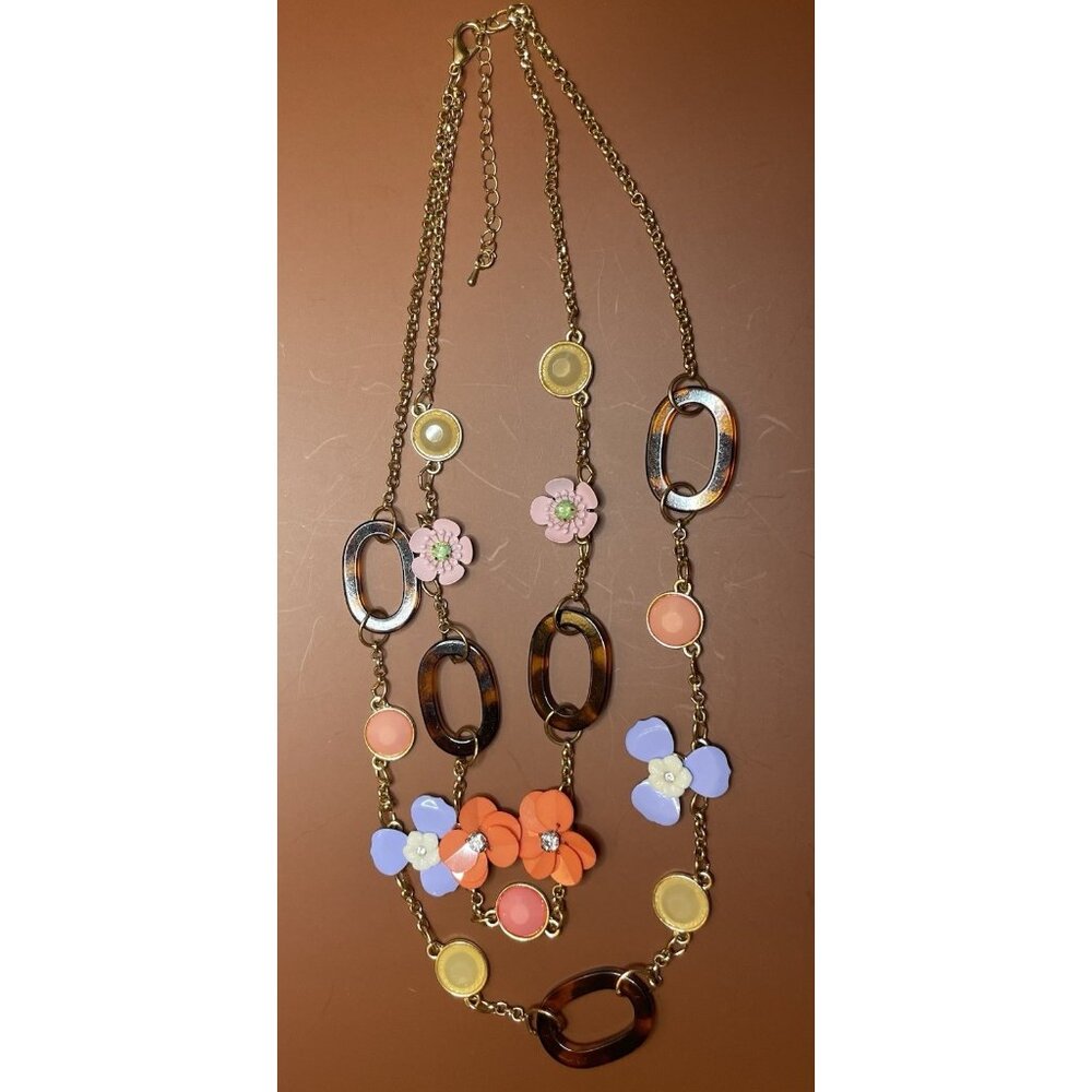 Sears Flower Necklace Colorful‎ Floral Flowers Goldtone Chain Flowers Fashion